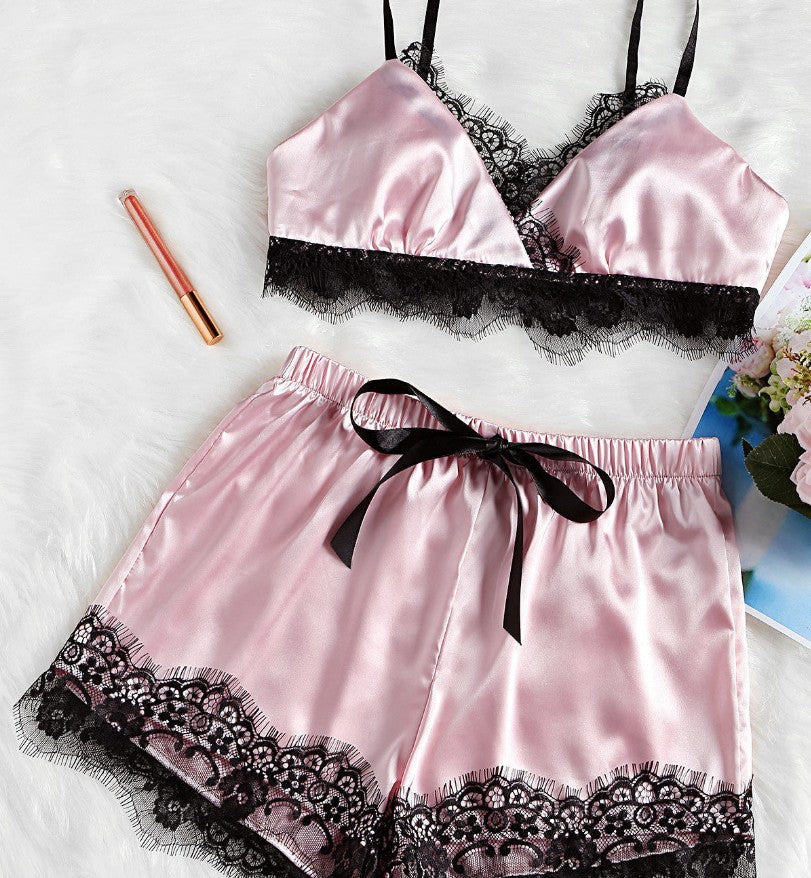 Women's Sexy Lace Lingerie Sleepwear Set Women's Lingerie Unbranded Pink M