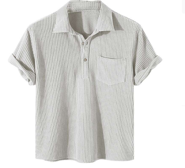 Men's Color Block Waffle Button Polo Shirt Men's Polo Unbranded White S