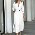 Women's Elegant Long Sleeved Waisted Shirt Dress