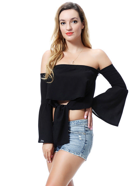 Women's Off Shoulder Summer Crop Top ILLUSION CO Black / CHINA XL