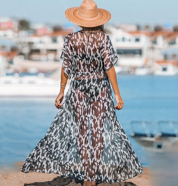 Women's Leopard Print Maxi Kimono Bikini Cover Up