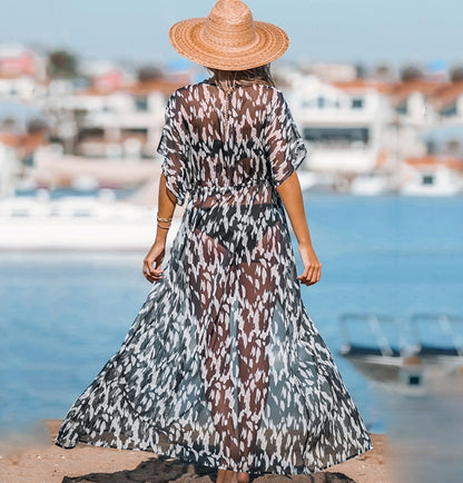 Women's Leopard Print Maxi Kimono Bikini Cover Up