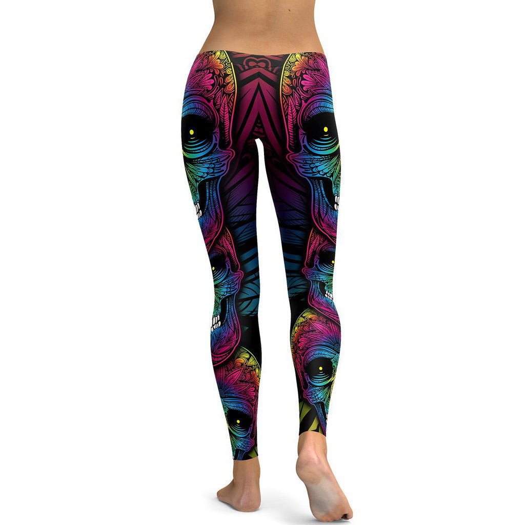 Rainbow Skull Leggings Women Plus Size Leggings Workout Casual High Waist Slim Pants S-4XL Plus Size Leggings