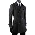 Korean Style Medium Length Men's Tweed Trench Coat