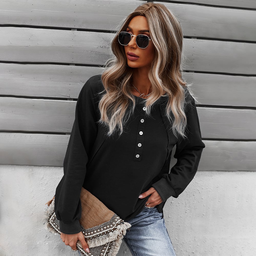 Trendy Women's Long-Sleeved Round Neck Pullover Sweater Women's Knitwear & Sweaters Unbranded Black L