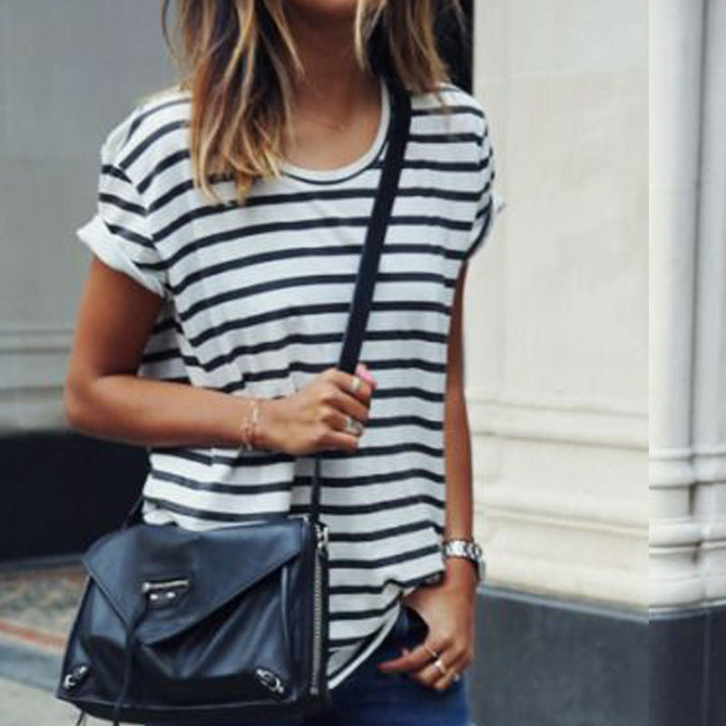 Women's Striped Short Sleeve Loose T Shirt