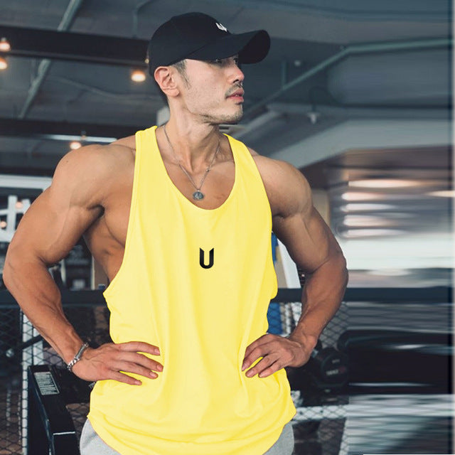 Men's Printed Round Neck Sleeveless Gym Tank Tops Men's Activewear Tops Unbranded Yellow / XXL(185cm-80kg) Main image