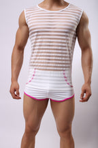 Men's Breathable Mesh Undershirts Striped Tank Tops