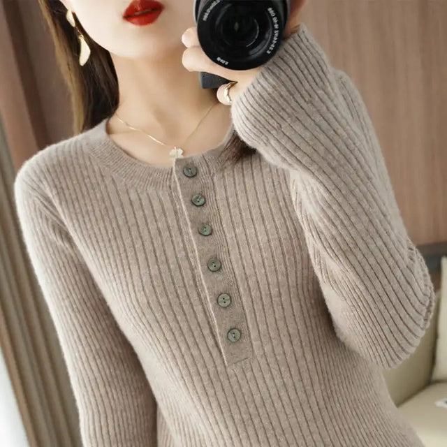 Women's O Neck Warm Sweater ILLUSION CO camel colour M