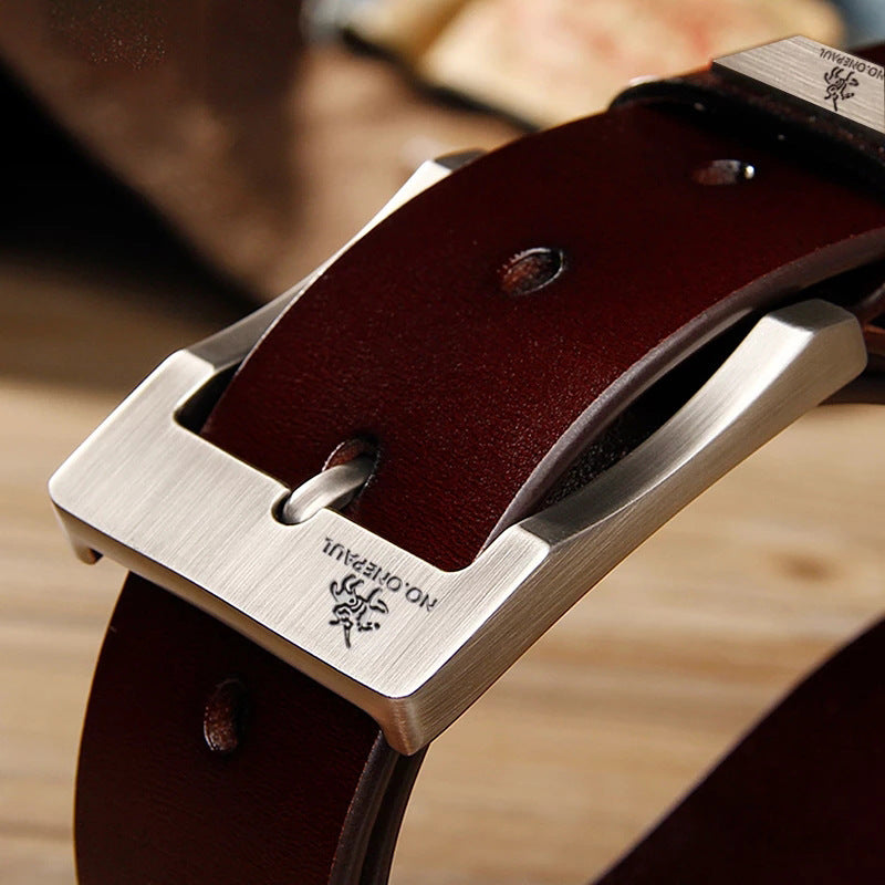 Men's Vintage Business Double-Layer Leather Belt Secondary image