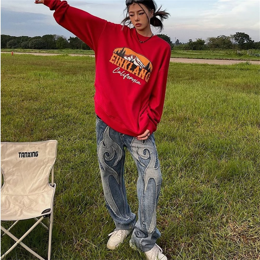 Men's Retro Patchwork Graffiti Hip-Hop Washed Jeans
