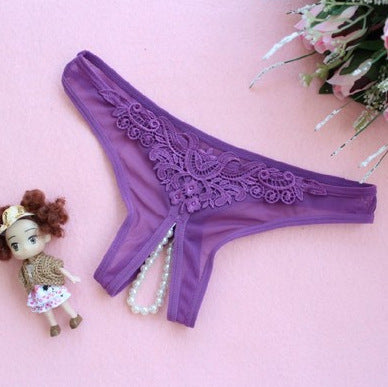 Women's Pearl Lingerie Open Crotch Erotic Underwear Women's Lingerie Unbranded Violet One Size