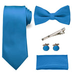 RBOCOTT Peacock Blue Tie and Bow Tie Pocket Square with Cufflinks and Tie Clip Sets for Men(4)