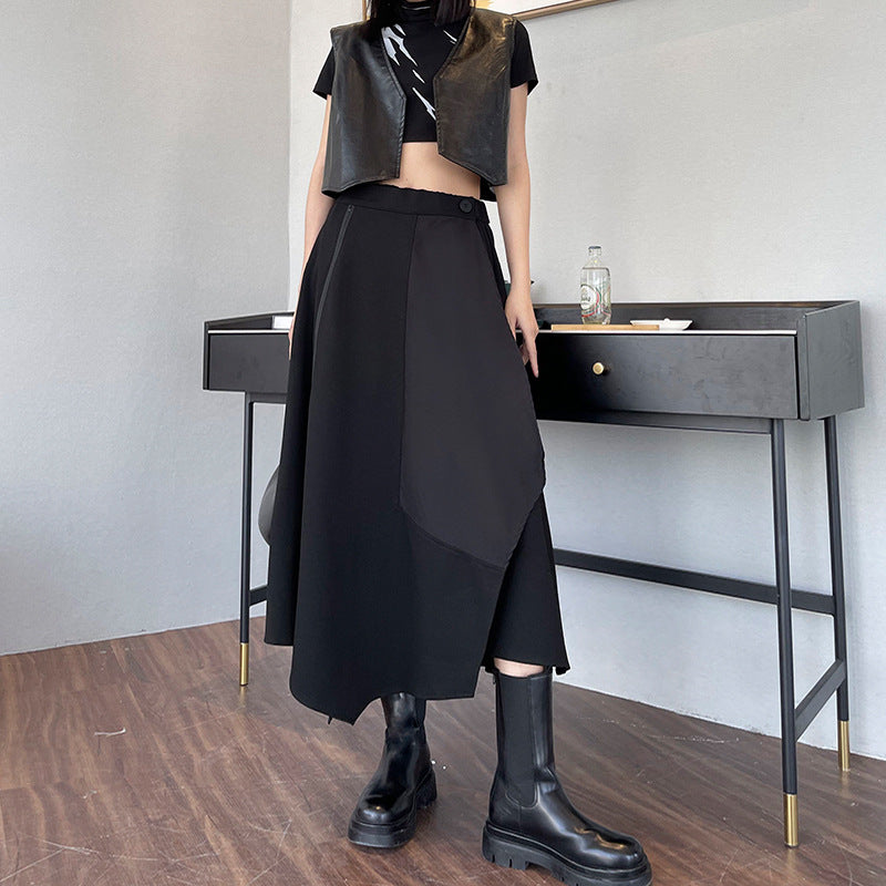 Asymmetric High Waist Zip Split Skirt for Women