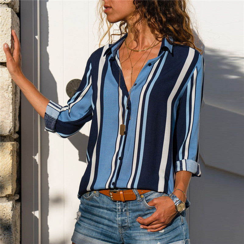 Women's Striped Chiffon Long Sleeve Shirt