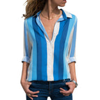 Women's Striped Chiffon Long Sleeve Shirt