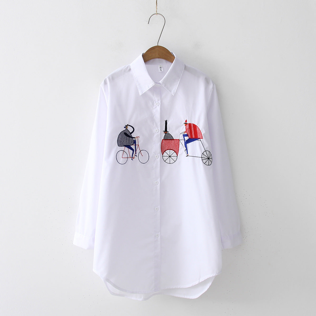 Women's Harajuku Embroidered White Shirt Long Sleeve