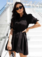 Women's Lapel Belted Short Sleeve Shirt Dress