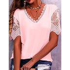 Women's V Neck Loose Short Sleeve Tops Women's Tops & T-shirt Unbranded Pink L