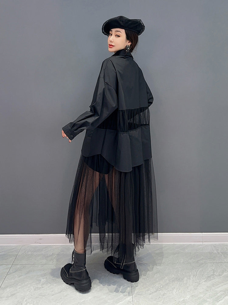 Women's Mesh Spliced Shirt Dress