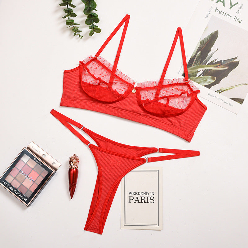 Women's Lace Trim Lingerie With Straps Women's Lingerie Unbranded Red L