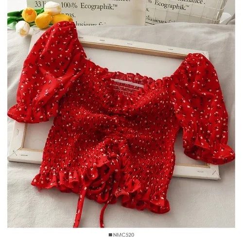 Women's Floral Ruffled Tops ILLUSION CO red Tamanho Único