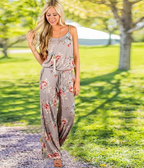 Women's Floral Jumpsuit, Loose Fit Long Pants, Strap Jumpsuit