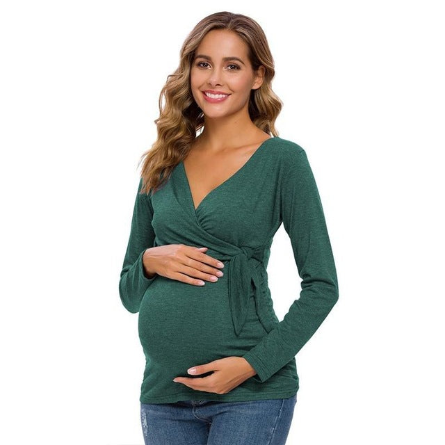 Women's Long Sleeve V Neck Maternity Blouse