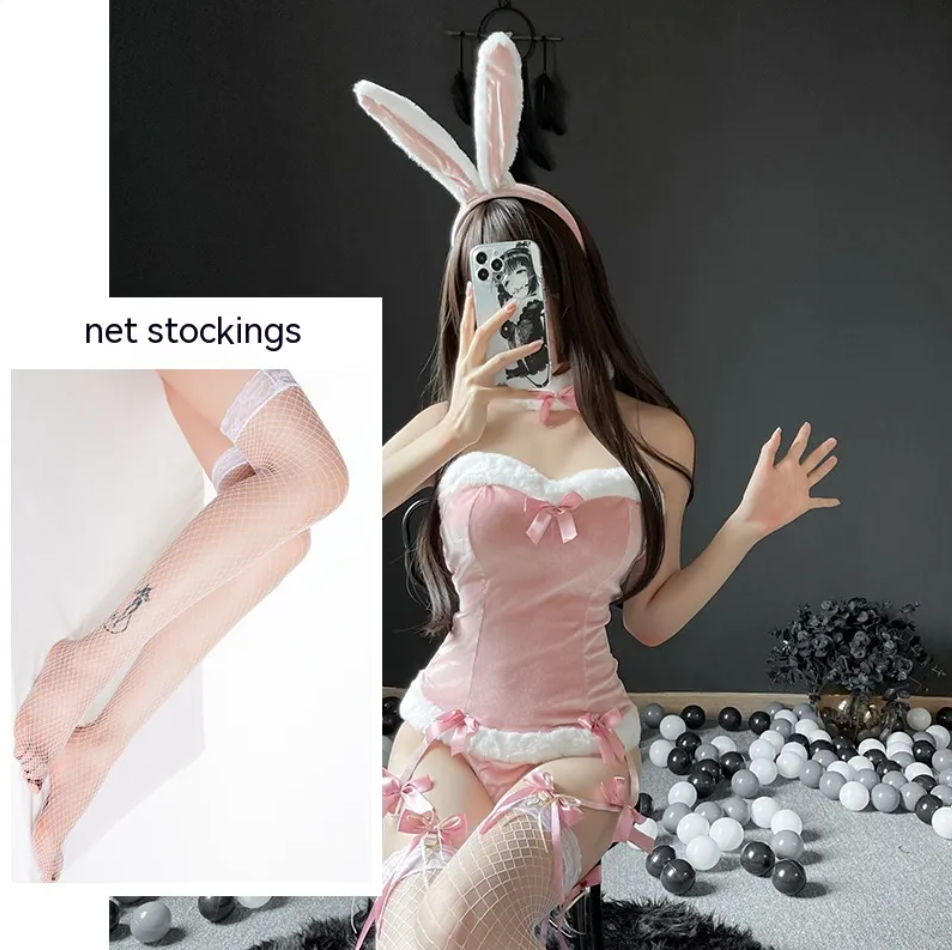 Women's Bunny Lingerie Set Women's Lingerie Unbranded Pink Mesh Stockings Free Size 80 To 120