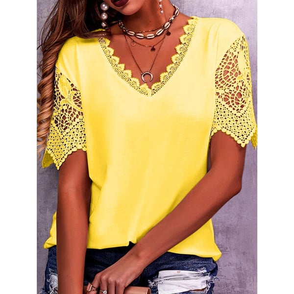 Women's Loose V Neck Short Sleeve Tops Women's Tops & T-shirt Unbranded Yellow 5XL