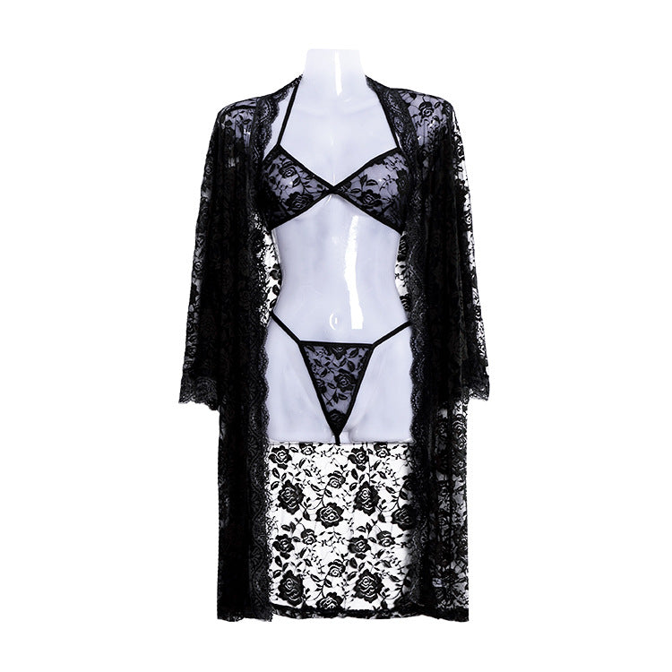 Women's Lace Lingerie Plus Size 3 Piece Set Women's Lingerie Unbranded Black M