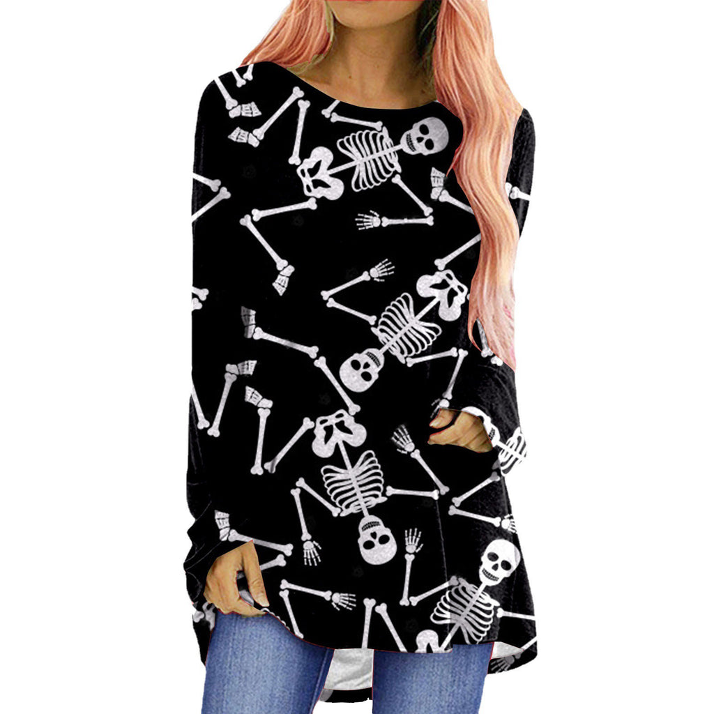 Women's Halloween Printed Long Sleeved T Shirt