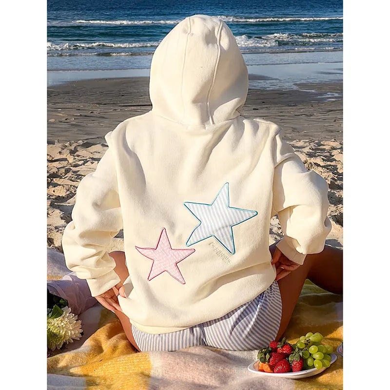 Women's Star Embroidered Hoodie Women's Hoodie Unbranded Light Apricot S