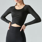 Women's Long Sleeve Cross Pleated Yoga Tops