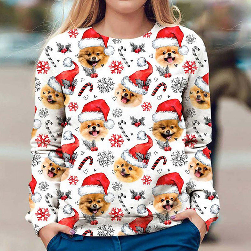 Women's Christmas Printed Round Neck T Shirt