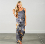 Women's Floral Jumpsuit, Loose Fit Long Pants, Strap Jumpsuit
