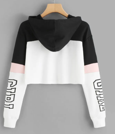 Women's Patchwork Crop Hoodie Women's Hoodie Unbranded White L