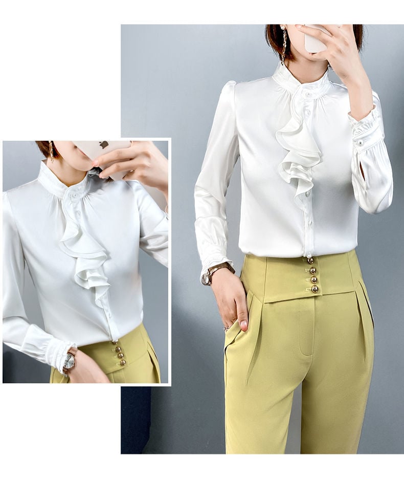 Women's Satin Shirt Women's Shirt Unbranded White S