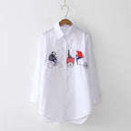 Women's Harajuku Embroidered White Shirt Long Sleeve