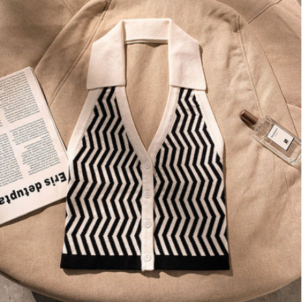 Women's Striped Sleeveless Shirt Women's Shirt Unbranded Black One Size