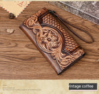 Chinese Style Embossed Women's Long Cowhide Wallet ILLUSION CO Retro Coffee