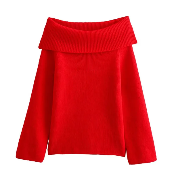 Women's Off Shoulder Pullover Sweater Women's Knitwear & Sweaters Unbranded Red S