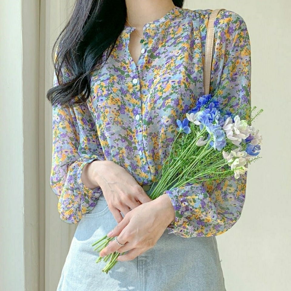 Women's Floral Chiffon Long Sleeve Shirt