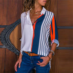 Women's Striped Chiffon Long Sleeve Shirt