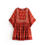 Women's Red Vintage High Waist Bohemian Maxi Beach Dress