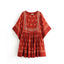 Women's Red Vintage High Waist Bohemian Maxi Beach Dress
