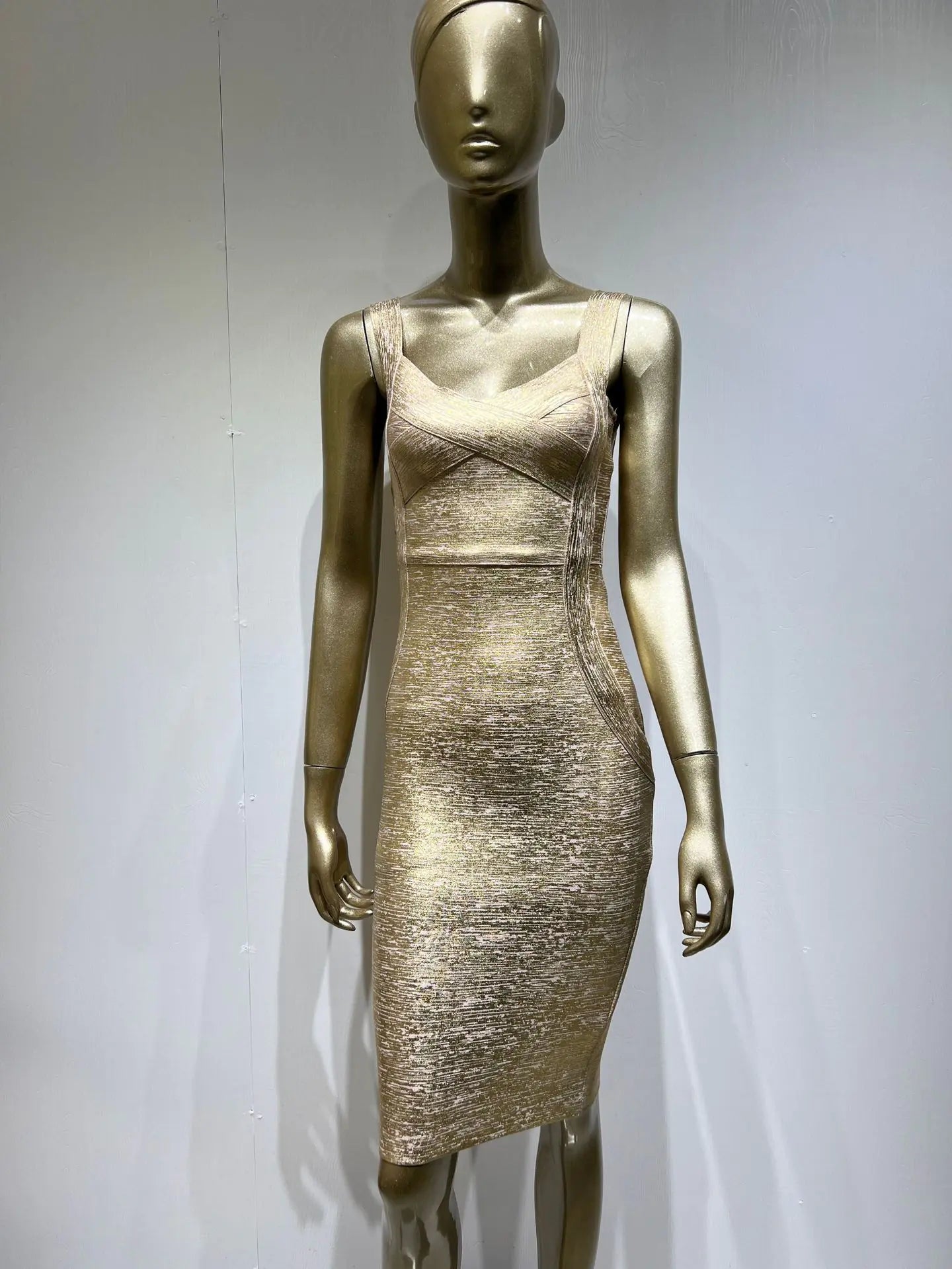 Women's Gold & Silver Foil Bandage Sleeveless Party Dress