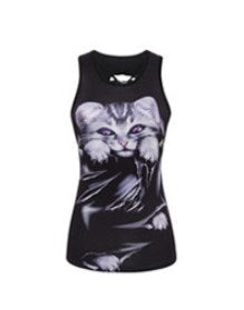 3D Cat Print Sleeveless Street Style Tank Top Men's Tank Top Unbranded