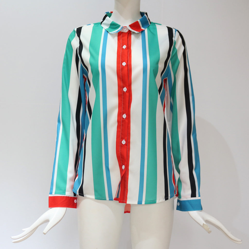 Women's Striped Chiffon Long Sleeve Shirt