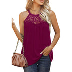 Women's Loose Fit Lace Halter Tank Tops